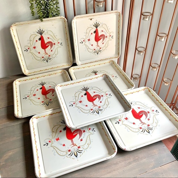 Vintage Mid-Century Marcelline Rooster Tin Trays